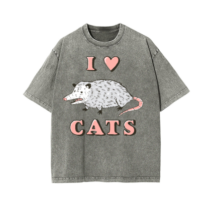 I LOVE CATS Vintage Wash Japanese Design T-Shirt