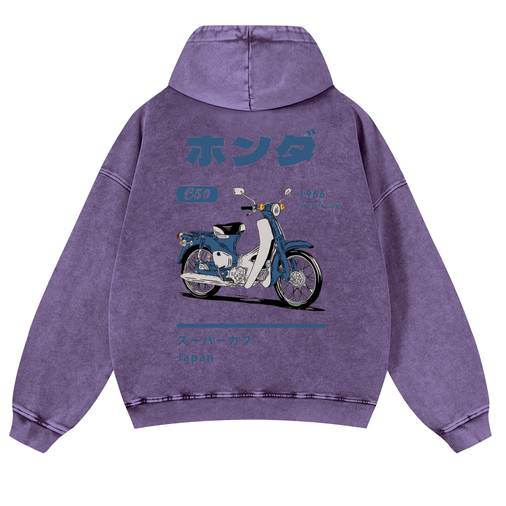 Honda C50 Super Cub Vintage Washed Cotton Back Art Hoodie
