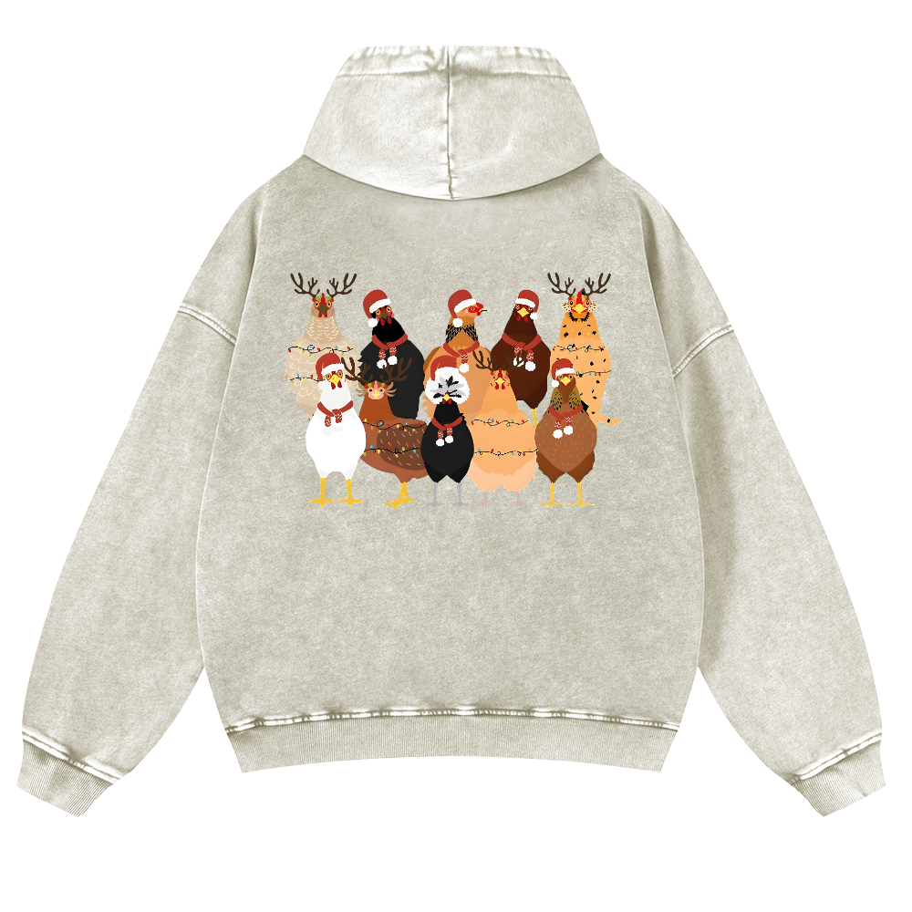 Chicken Vintage Washed Cotton Back Art Hoodie