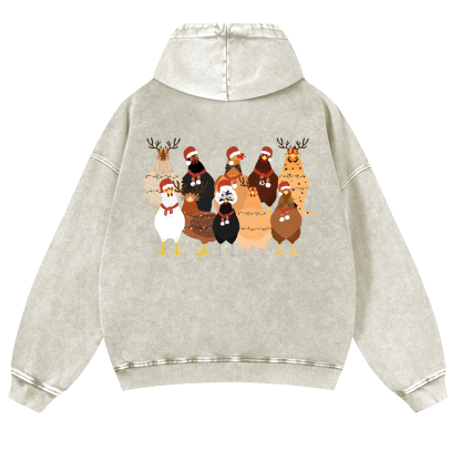 Chicken Vintage Washed Cotton Back Art Hoodie