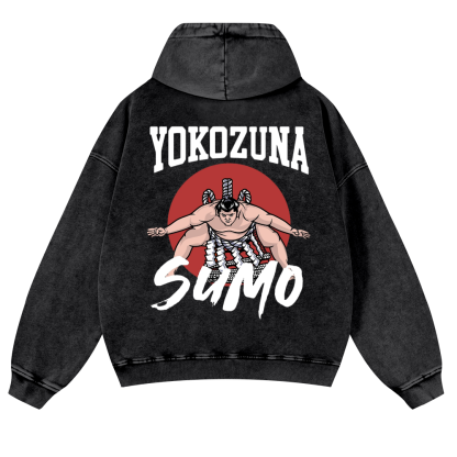 Yokozuna The Highest Honor in Sumo Vintage Washed Cotton Back Art Hoodie