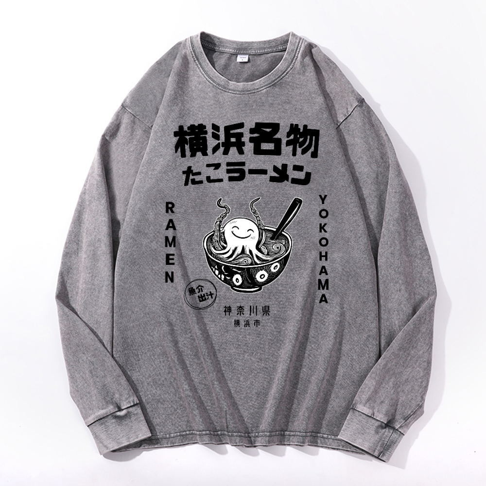 Yokohama Ramen Octopus Vintage Cotton Wash Crewneck Sweatshirt