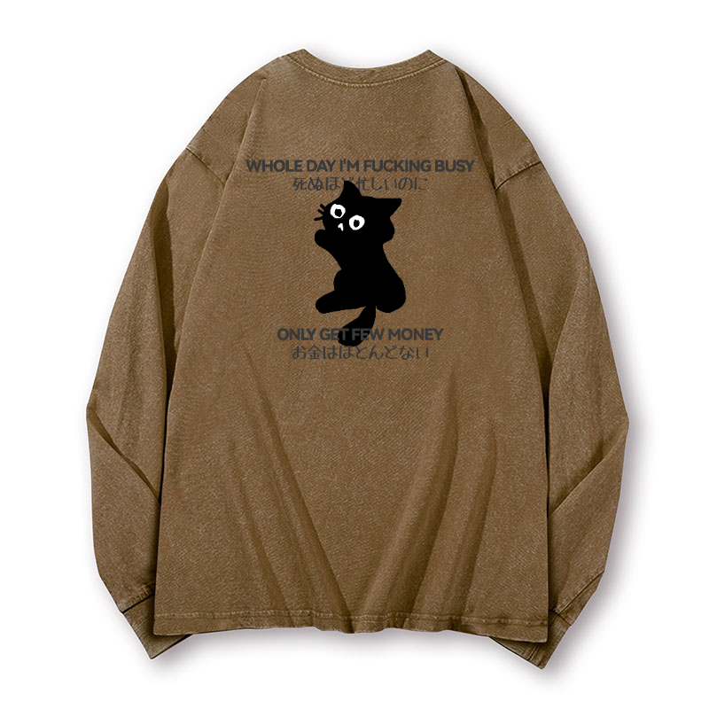 Cat Vintage Washed Cotton Back Art Long-sleeve T-shirt