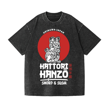 Okinawa Hattori Hanzo Komainu Vintage Wash Japanese Design T-Shirt