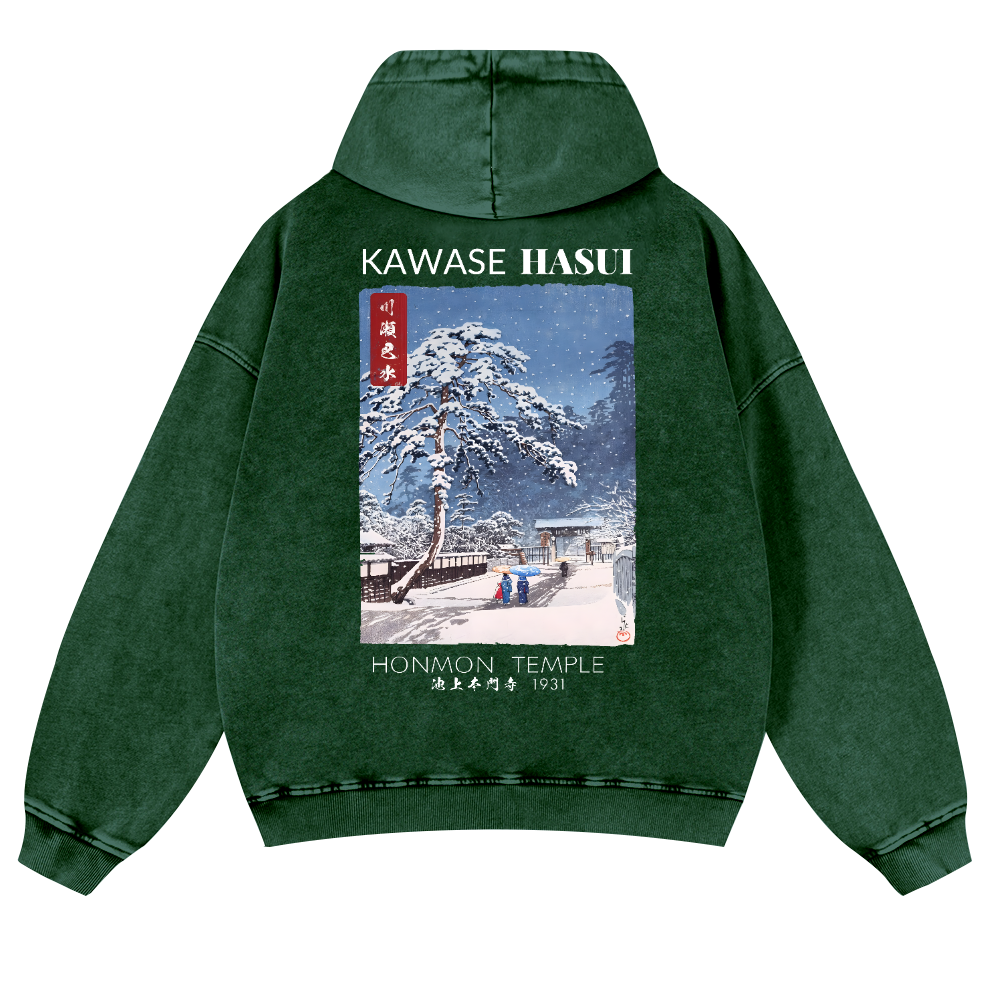 Kawase Hasui Vintage Washed Cotton Back Art Hoodie