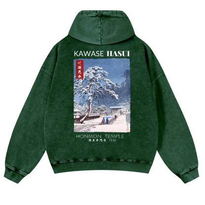 Kawase Hasui Vintage Washed Cotton Back Art Hoodie