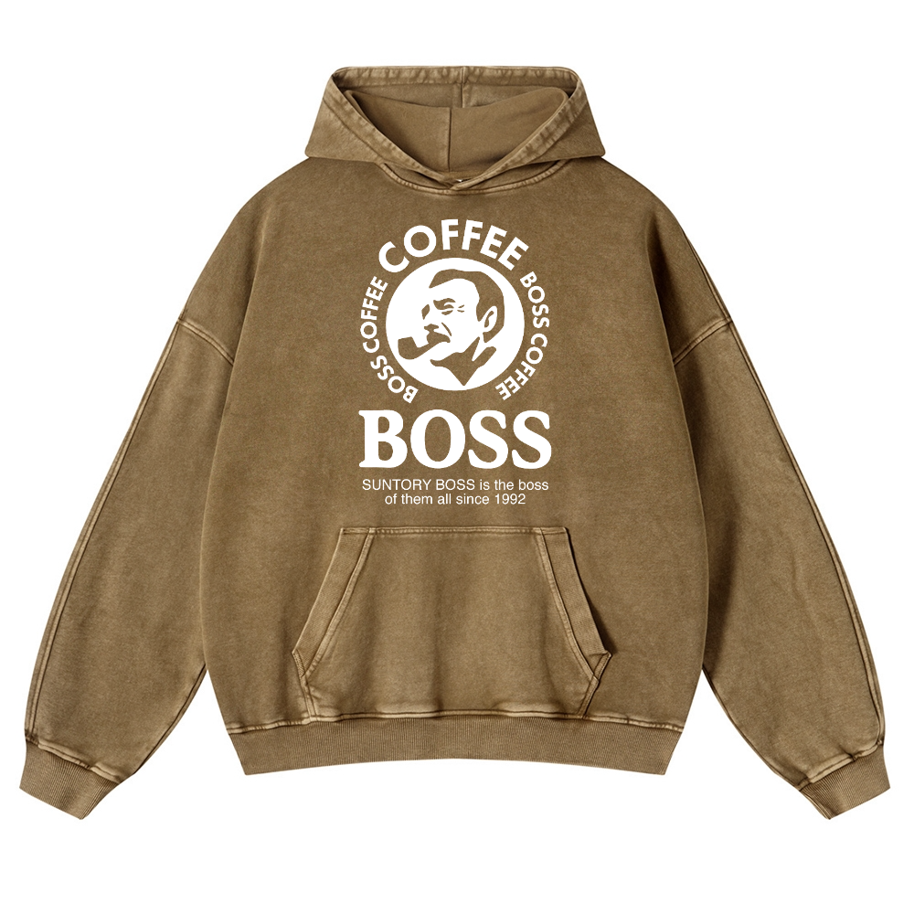 Coffee Boss Vintage Washed Thick Cotton Hoodie