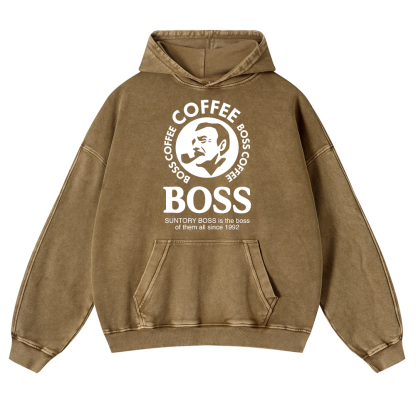 Coffee Boss Vintage Washed Thick Cotton Hoodie