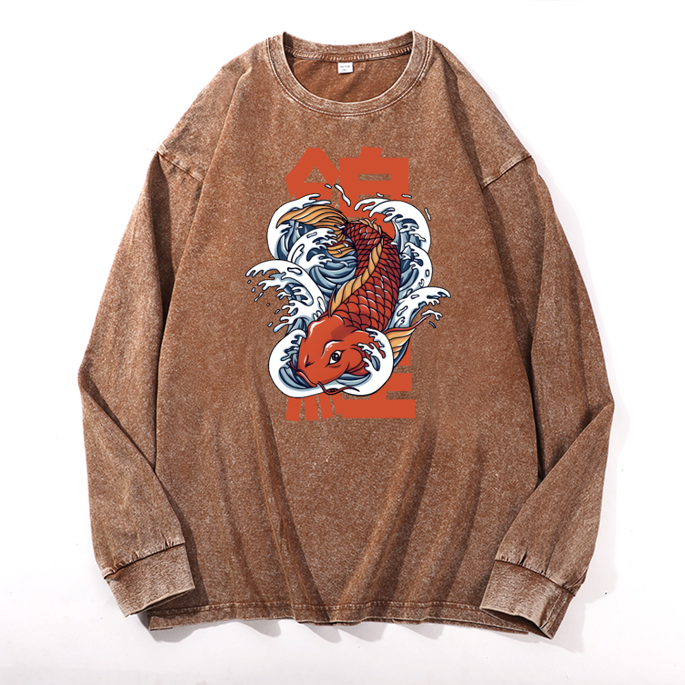 Koi Fish Vintage Cotton Wash Crewneck Sweatshirt