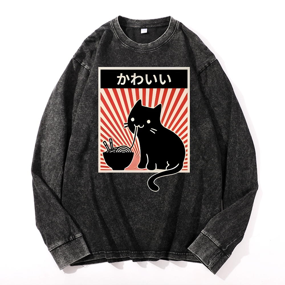 Cat Vintage Cotton Wash Crewneck Sweatshirt