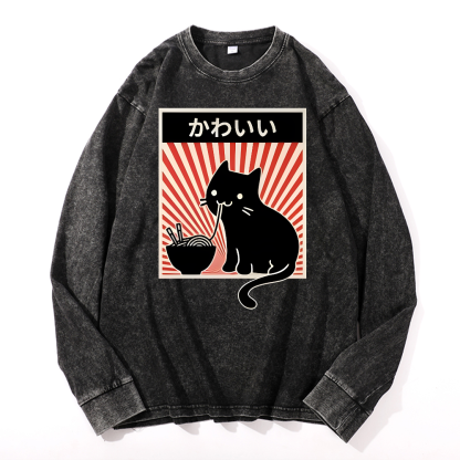 Cat Vintage Cotton Wash Crewneck Sweatshirt