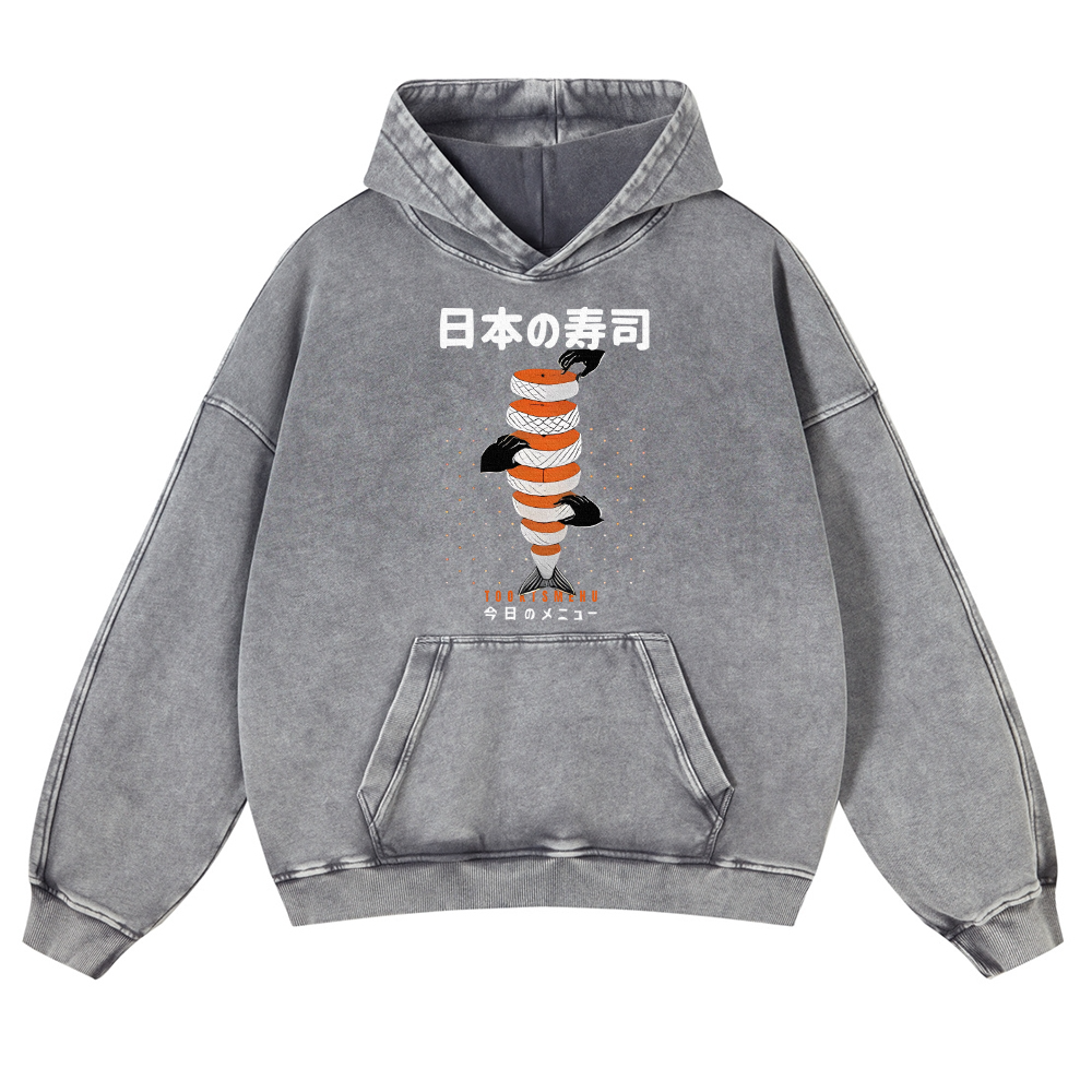 Delicious Salmon Sushi Vintage Washed Thick Cotton Hoodie