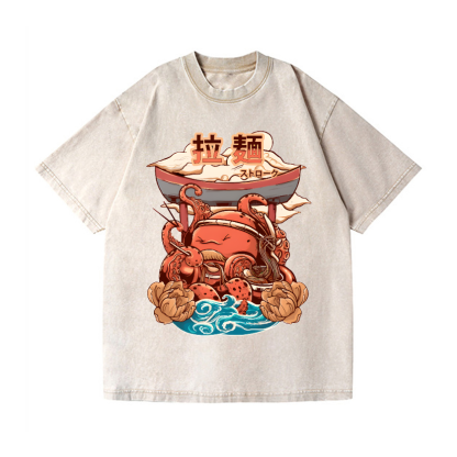 Ramen Octopus Vintage Wash Japanese Design T-Shirt