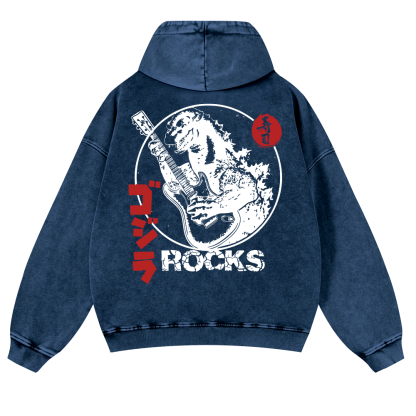 Rock Godzilla Vintage Washed Cotton Back Art Hoodie