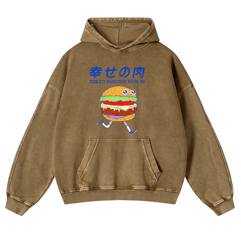 TOKYO BURGER RUN '86 Vintage Washed Thick Cotton Hoodie