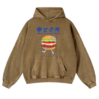 TOKYO BURGER RUN '86 Vintage Washed Thick Cotton Hoodie