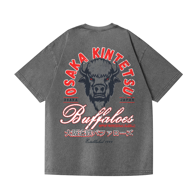 Osaka Kintetsu Buffaloes Vintage Wash Japanese Design Back Art T-Shirt