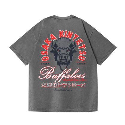 Osaka Kintetsu Buffaloes Vintage Wash Japanese Design Back Art T-Shirt