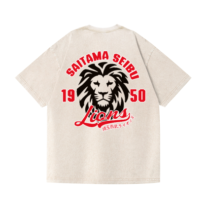 Saitama Seibu Lions Vintage Wash Japanese Design Back Art T-Shirt