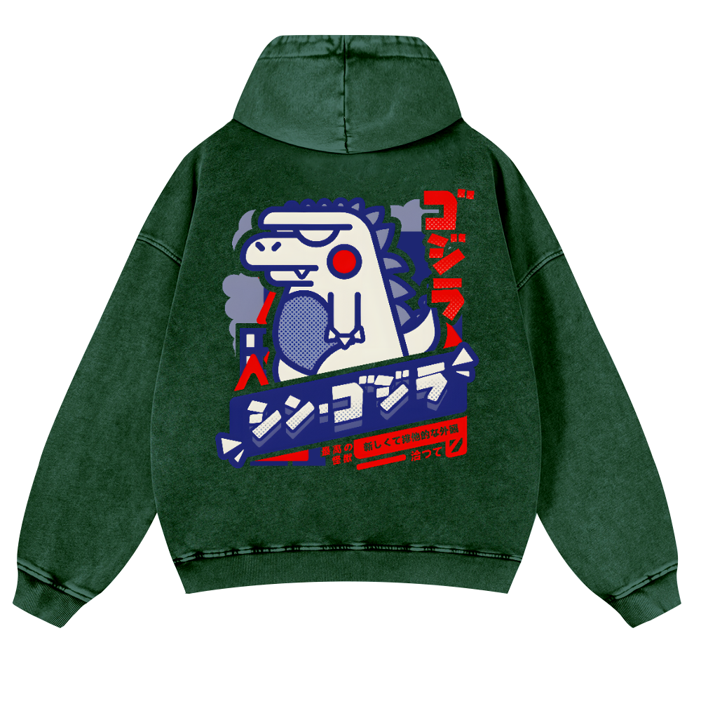 Godzilla Vintage Washed Cotton Back Art Hoodie