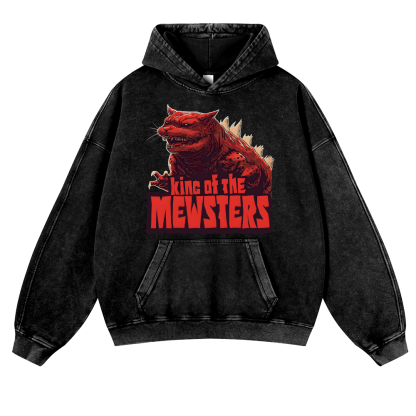 Catzilla Cat Godzilla Vintage Washed Thick Cotton Hoodie