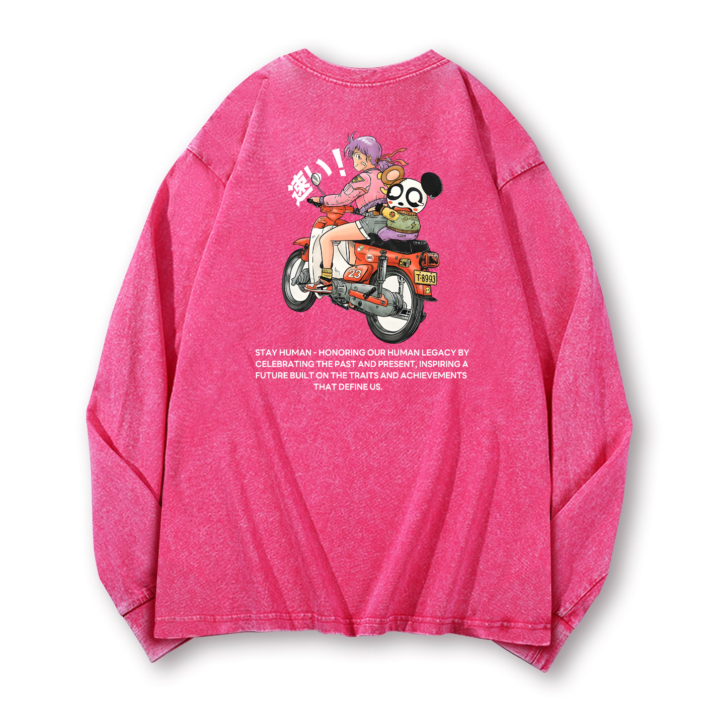 Motorcycle Vintage Washed Cotton Back Art Long-sleeve T-shirt