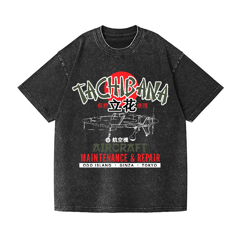 Tachibana Aircraft Vintage Wash Japanese Design T-Shirt