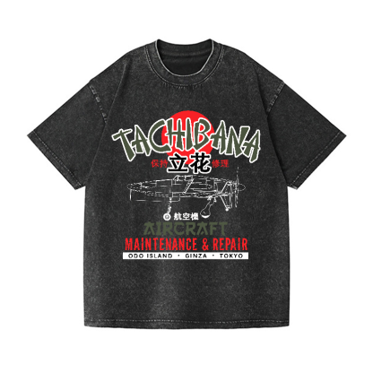 Tachibana Aircraft Vintage Wash Japanese Design T-Shirt