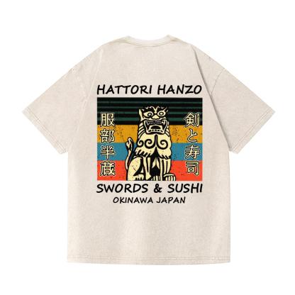 Hattori Hanzo Vintage Wash Japanese Design Back Art T-Shirt