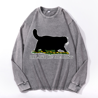 Black Cat Vintage Cotton Wash Crewneck Sweatshirt