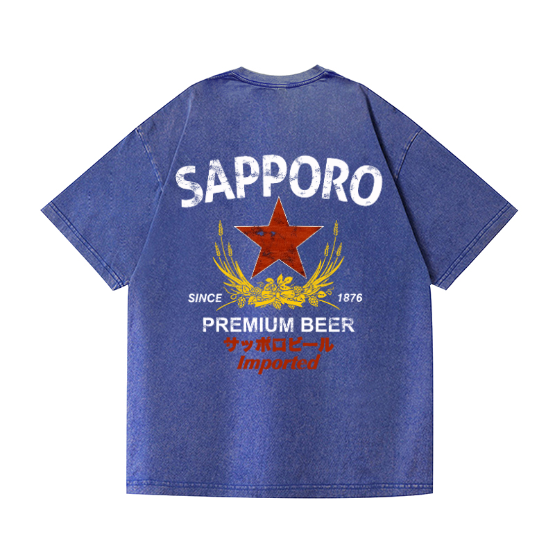 Sapporo Beer Vintage Wash Japanese Design Back Art T-Shirt