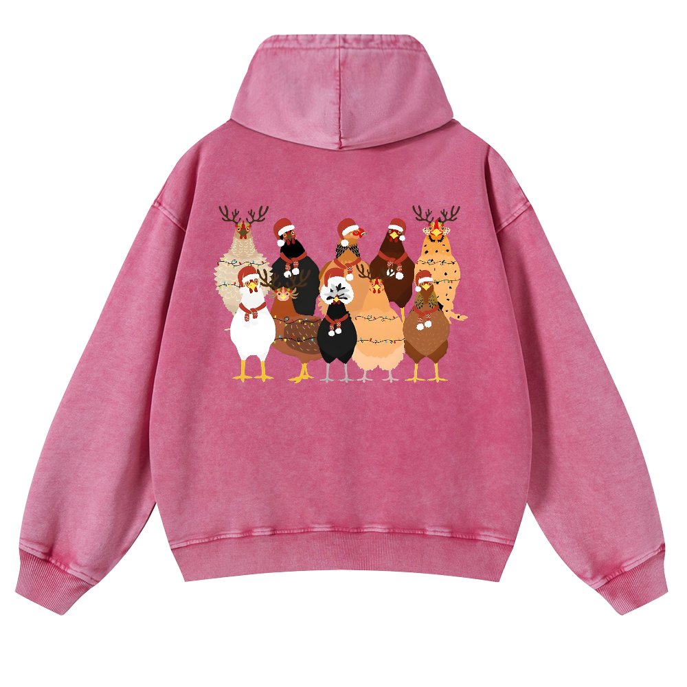 Chicken Vintage Washed Cotton Back Art Hoodie