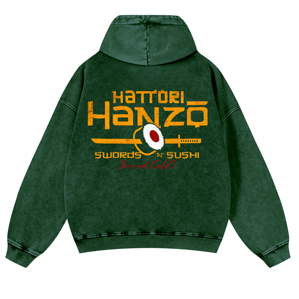 Okinawa Hattori Hanzo Sushi Vintage Washed Cotton Back Art Hoodie