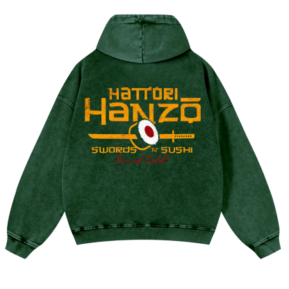 Okinawa Hattori Hanzo Sushi Vintage Washed Cotton Back Art Hoodie