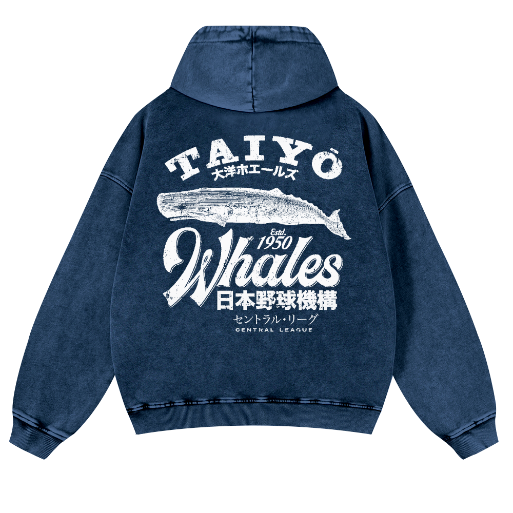 Taiyo Whales Central League Team Vintage Washed Cotton Back Art Hoodie