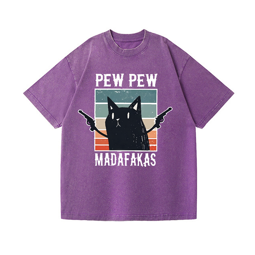 Cat Pew Pew Madafakas Vintage Wash Japanese Design T-Shirt