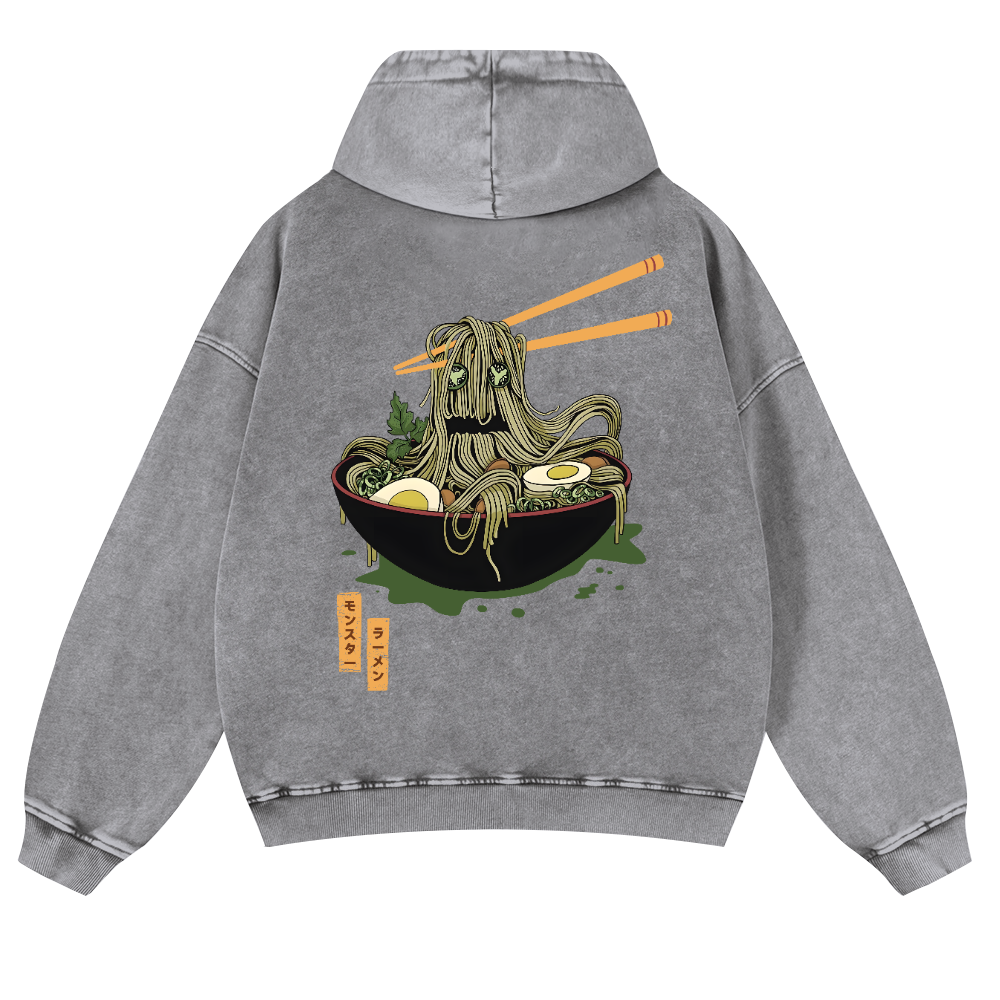 Ramen Monster Vintage Washed Cotton Back Art Hoodie