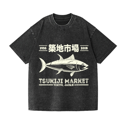 Tsukiji Market Tokyo Japan Fish Vintage Wash Japanese Design T-Shirt