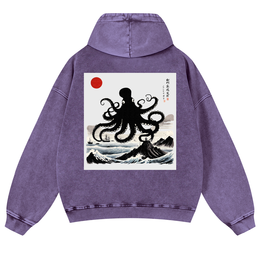 The Giant Octopus in the Sea Vintage Washed Cotton Back Art Hoodie