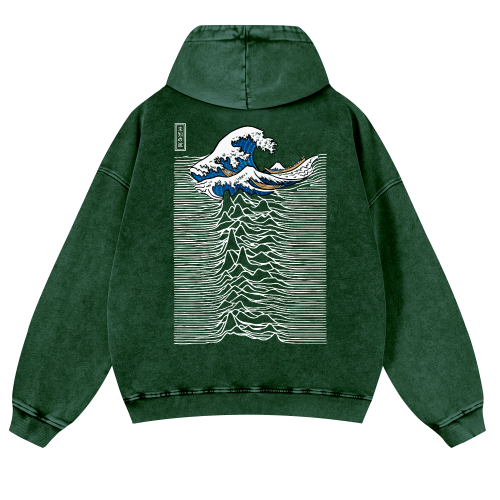 The Great Wave off Kanagawa Ukiyoe Vintage Washed Cotton Back Art Hoodie