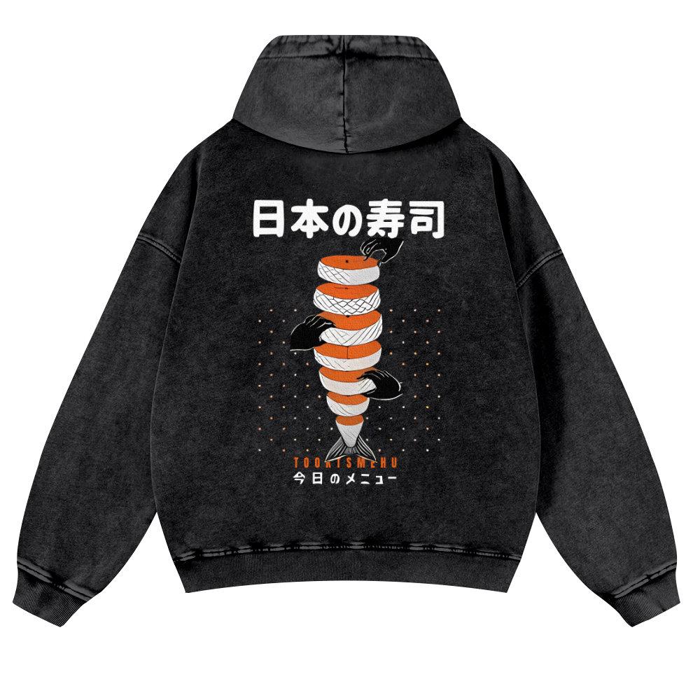 Delicious Salmon Sushi Vintage Washed Cotton Back Art Hoodie
