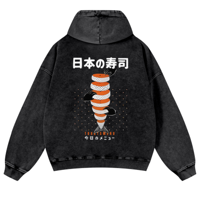 Delicious Salmon Sushi Vintage Washed Cotton Back Art Hoodie