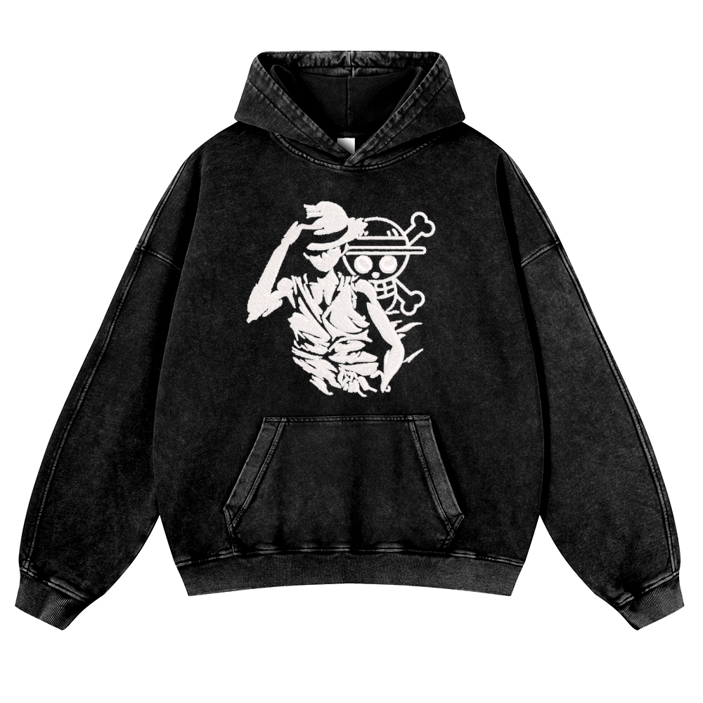One Piece Vintage Washed Thick Cotton Hoodie