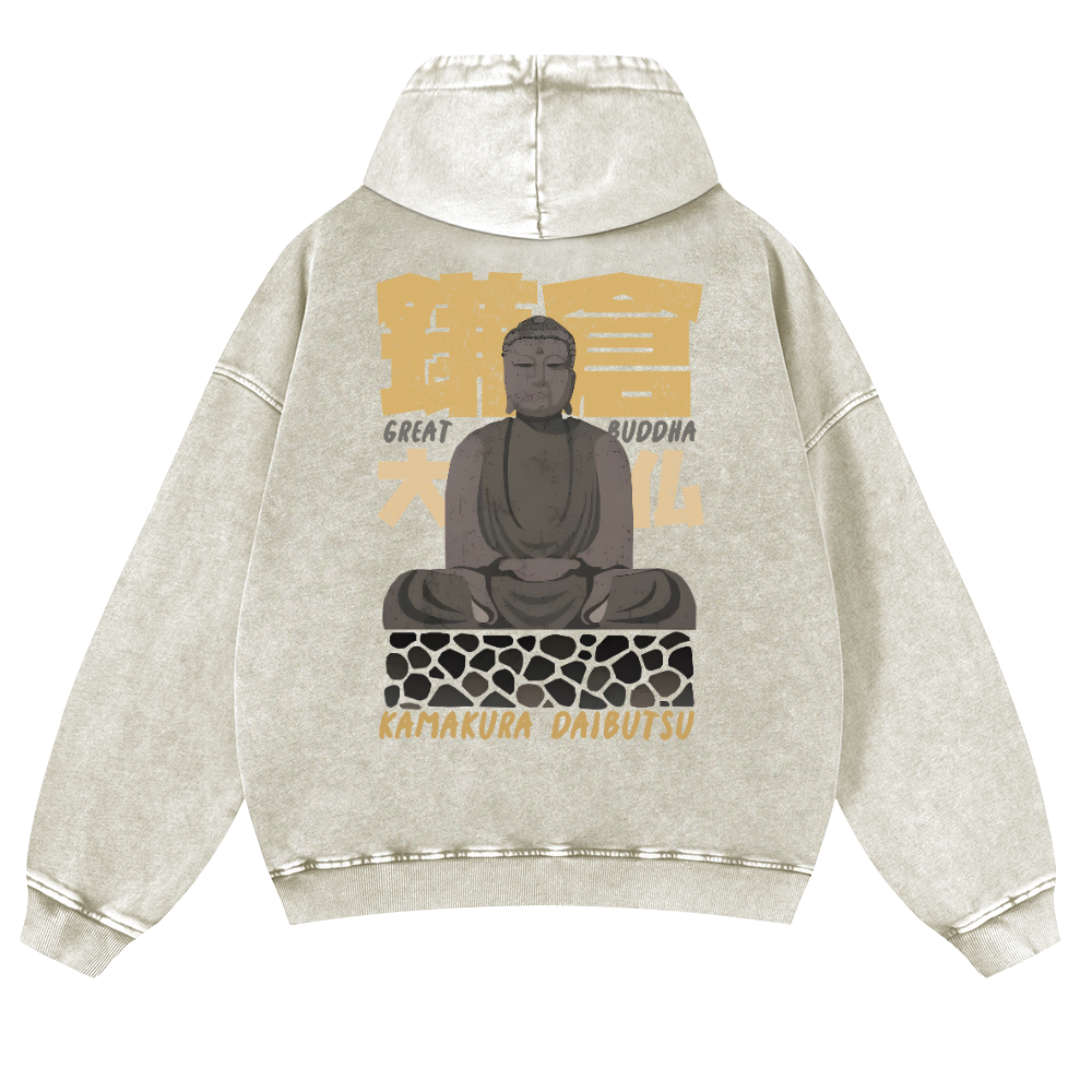 Kamakura Daibutsu Great Buddha Vintage Washed Cotton Back Art Hoodie