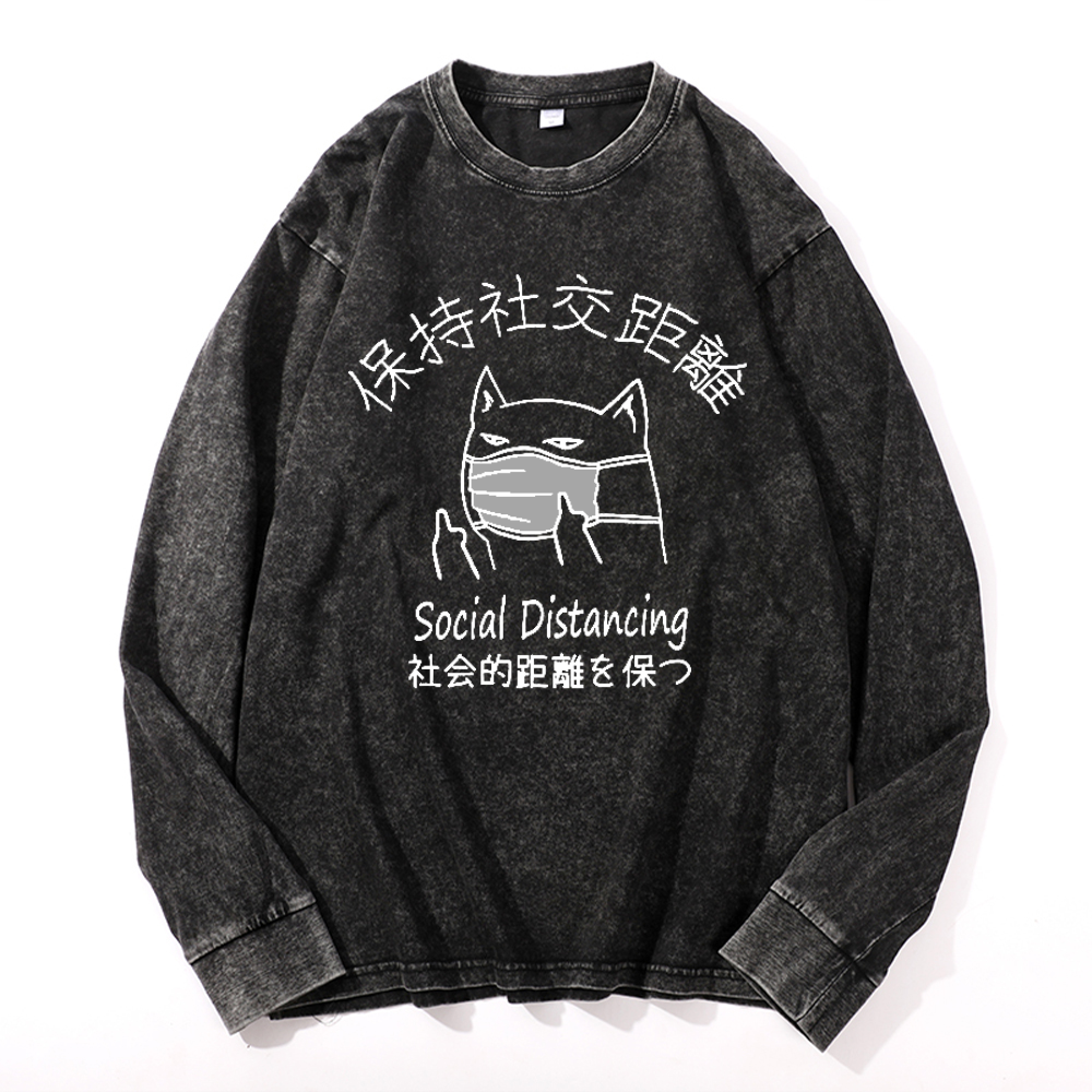 Social Distancing Vintage Cotton Wash Crewneck Sweatshirt