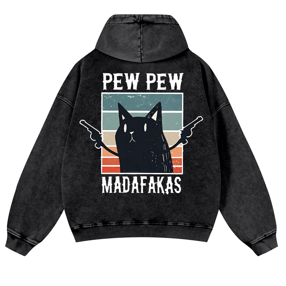 Pew Pew Madafakas Cat Vintage Washed Cotton Back Art Hoodie
