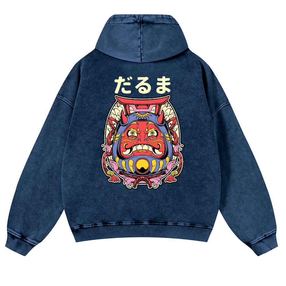 Daruma Vintage Washed Cotton Back Art Hoodie