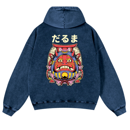 Daruma Vintage Washed Cotton Back Art Hoodie