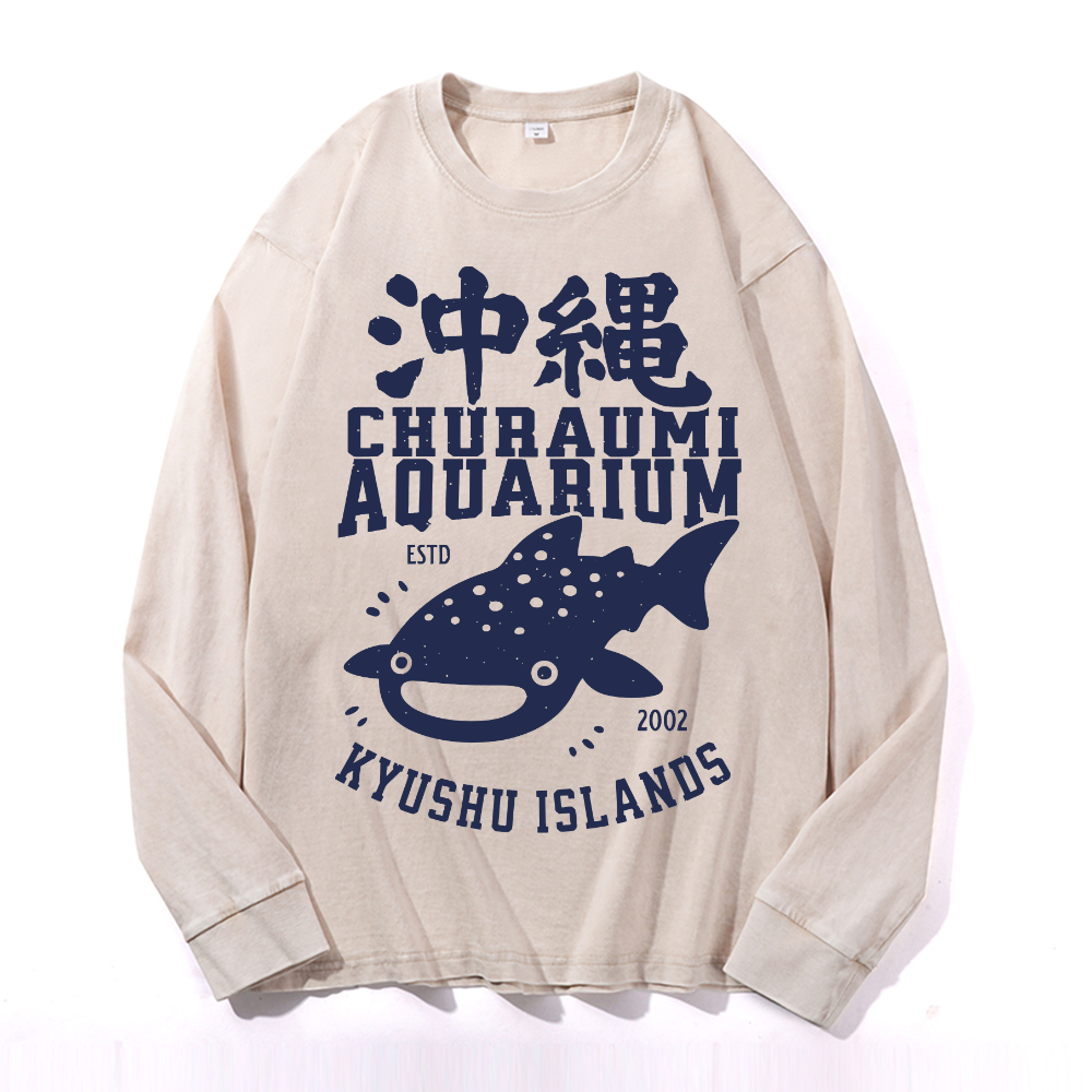 Okinawa Churaumi Aquarium Kyushu Islands Vintage Cotton Wash Crewneck Sweatshirt
