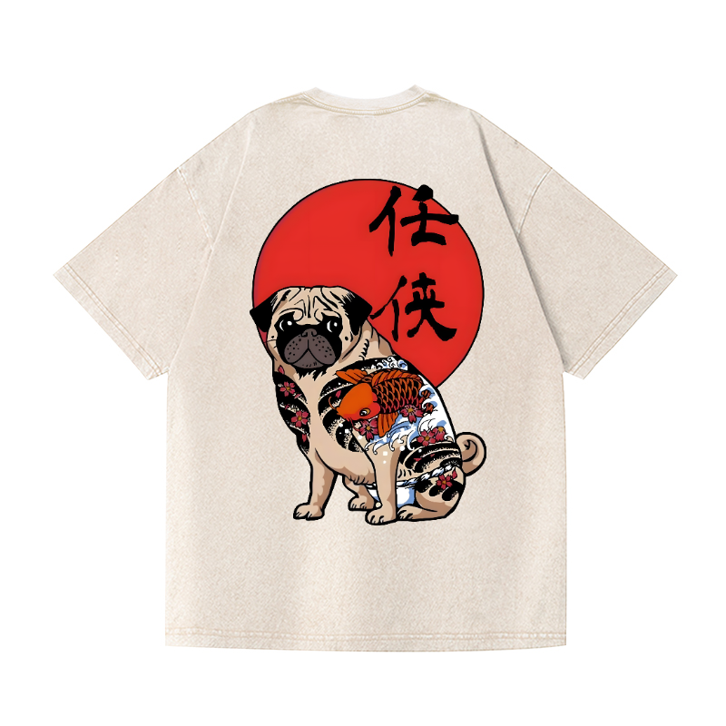 Dog Vintage Wash Japanese Design Back Art T-Shirt